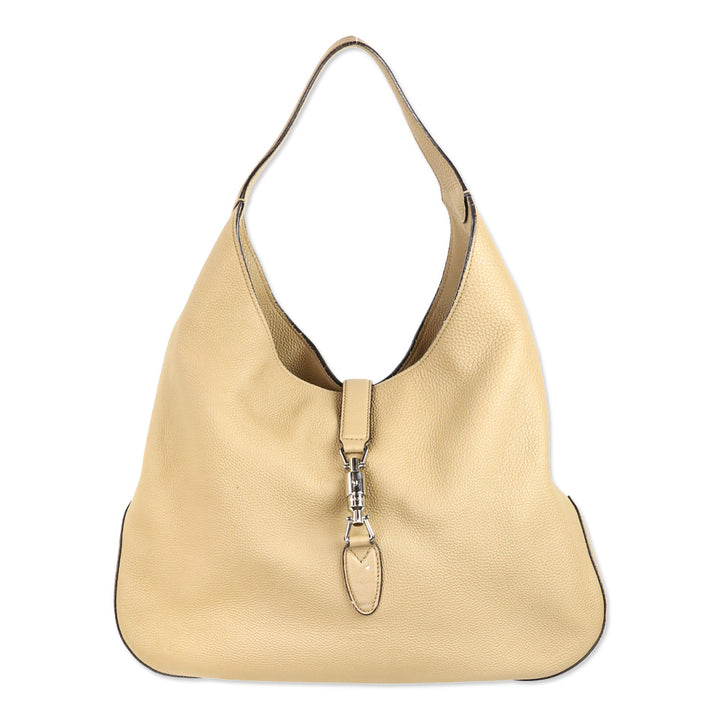 Gucci Beige Pebble Leather Piston Lock Soft Jackie Hobo Bag