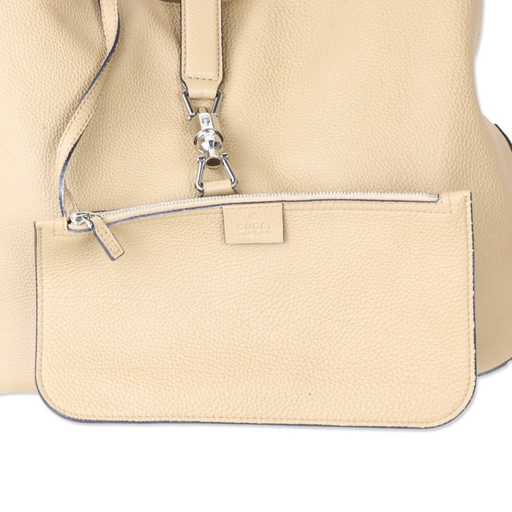 Gucci Beige Pebble Leather Piston Lock Soft Jackie Hobo Bag