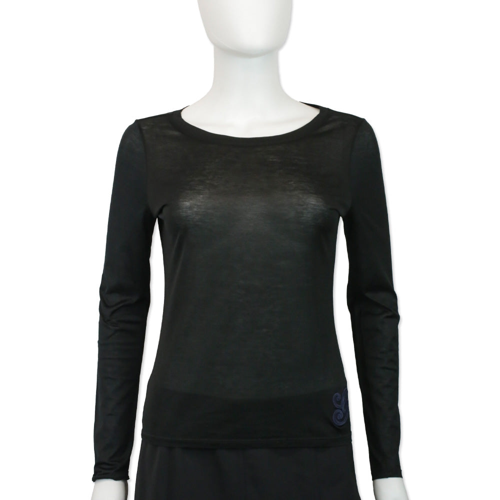 Gucci Black Cotton Velvet G Accent L/S Top