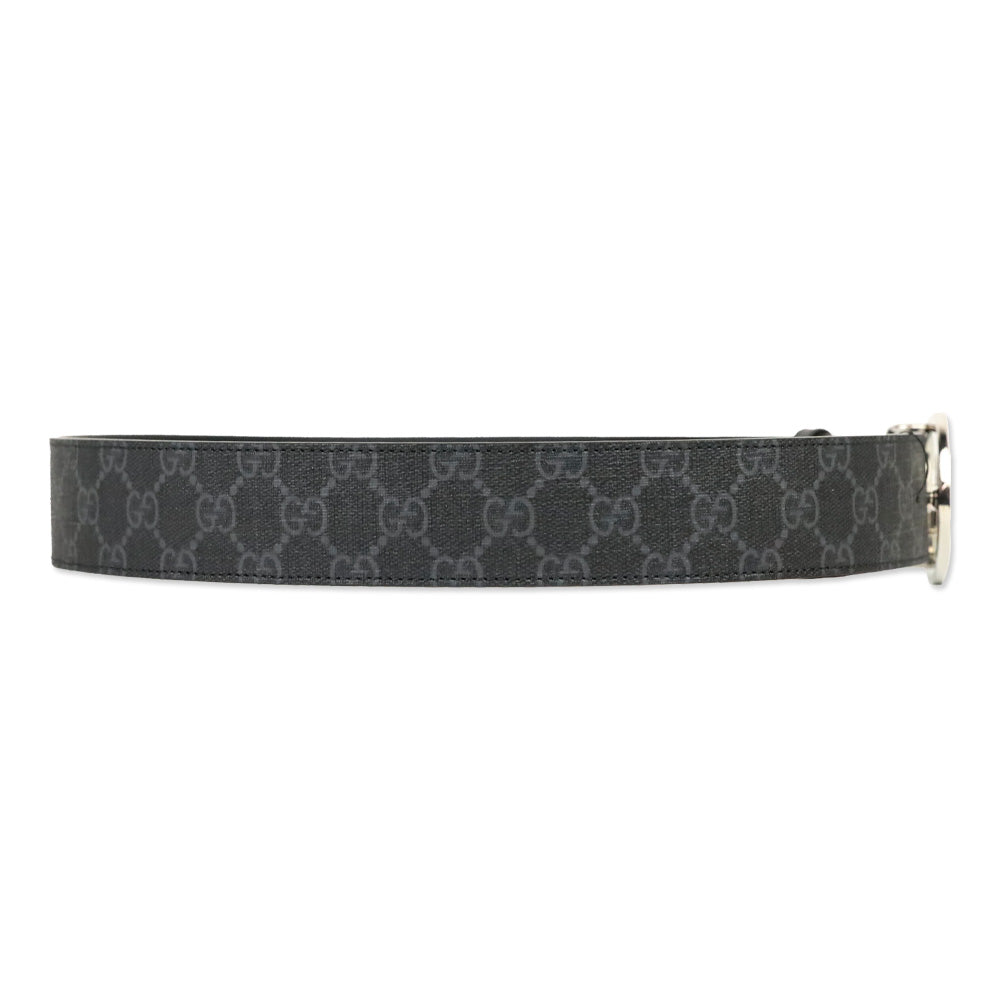 Gucci Black GG Supreme Canvas Belt with Silver Interlocking G Buckle