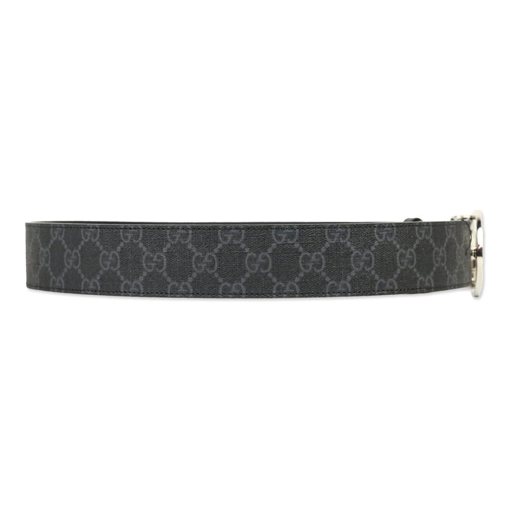 Gucci Black GG Supreme Canvas Belt with Silver Interlocking G Buckle