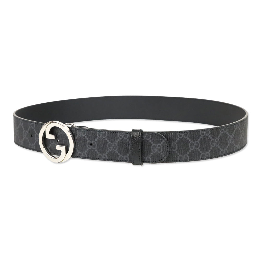 Gucci Black GG Supreme Canvas Belt with Silver Interlocking G Buckle