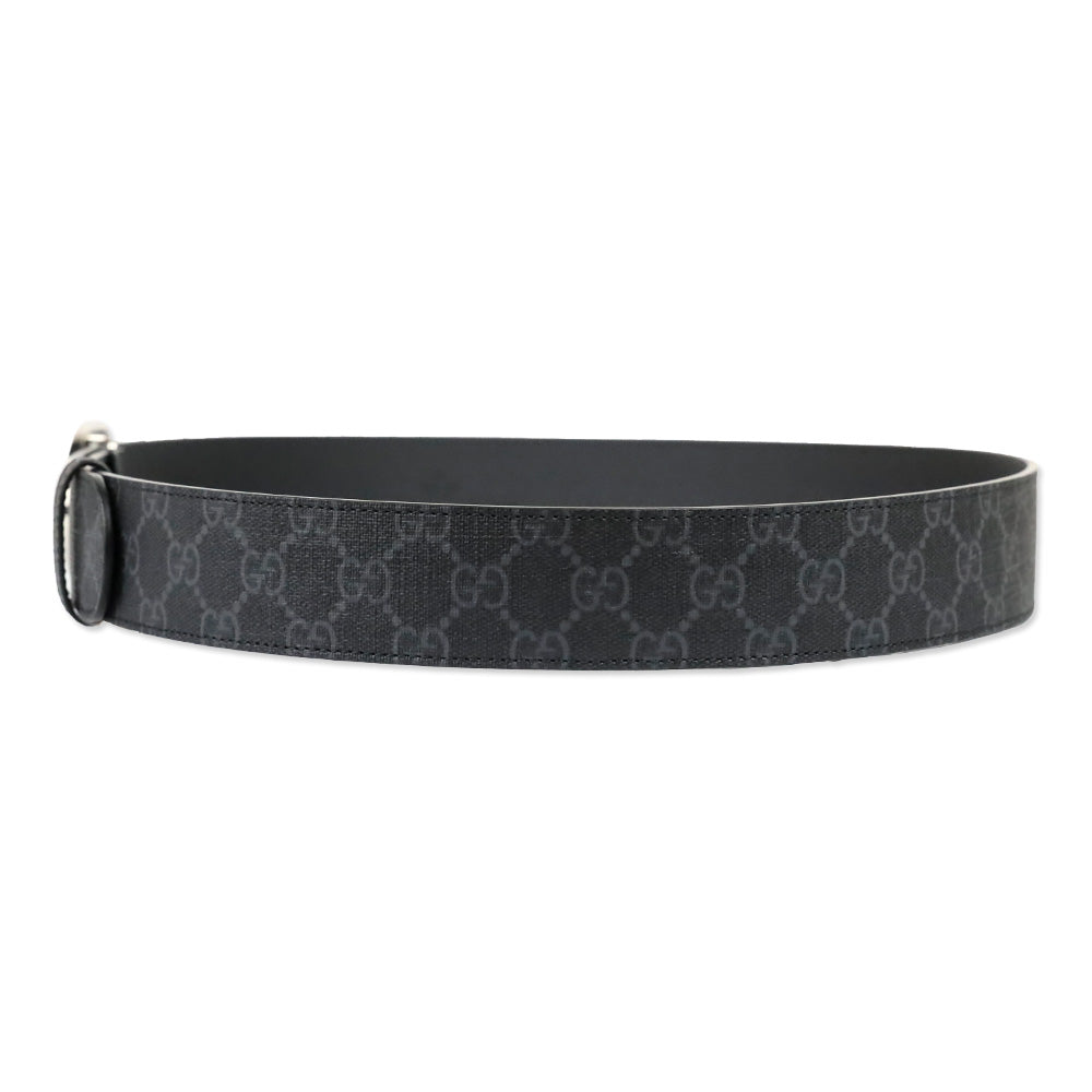 Gucci Black GG Supreme Canvas Belt with Silver Interlocking G Buckle