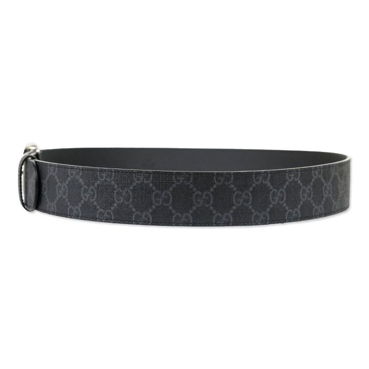 Gucci Black GG Supreme Canvas Belt with Silver Interlocking G Buckle