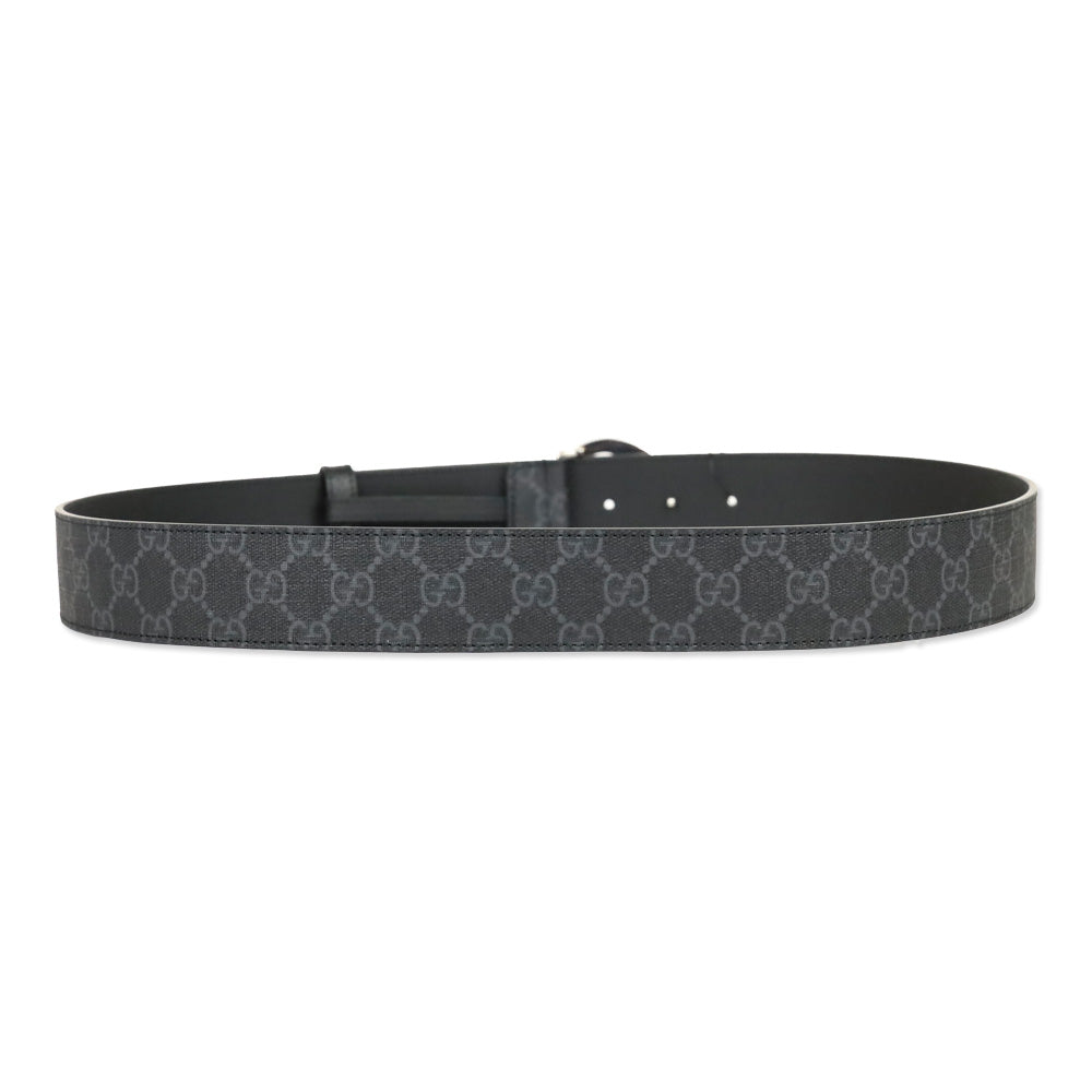 Gucci Black GG Supreme Canvas Belt with Silver Interlocking G Buckle