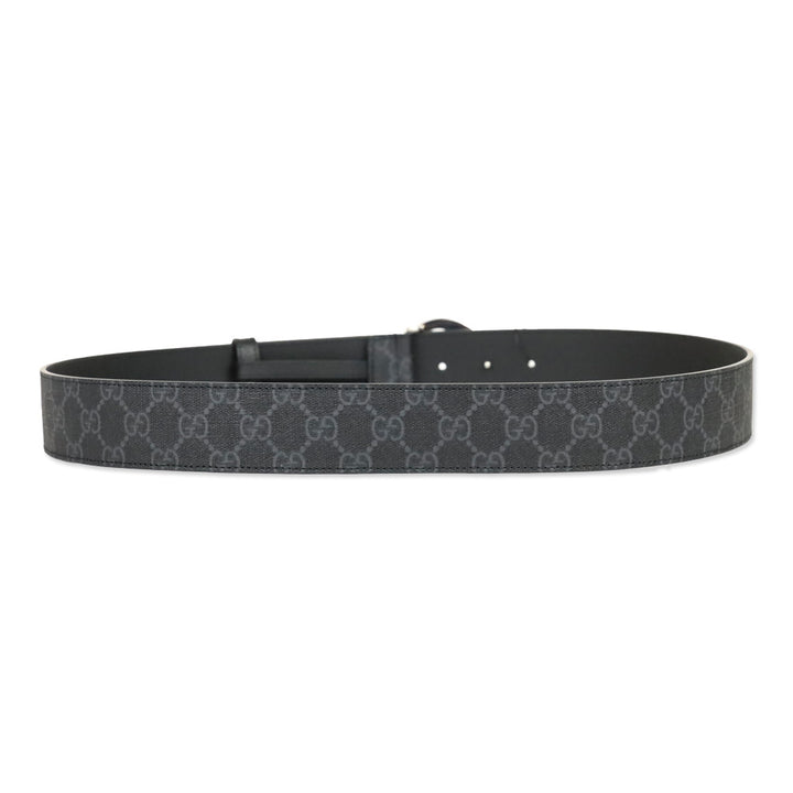Gucci Black GG Supreme Canvas Belt with Silver Interlocking G Buckle