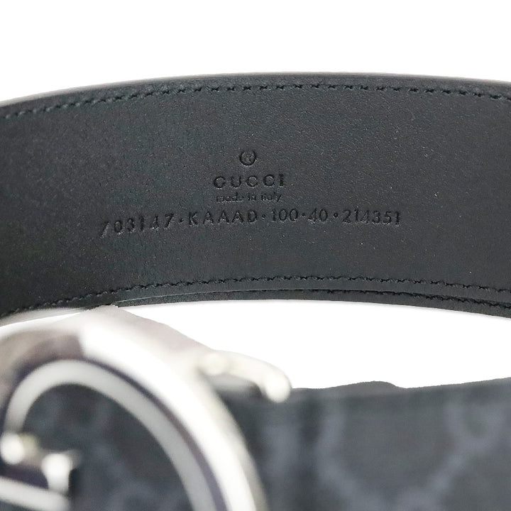 Gucci Black GG Supreme Canvas Belt with Silver Interlocking G Buckle