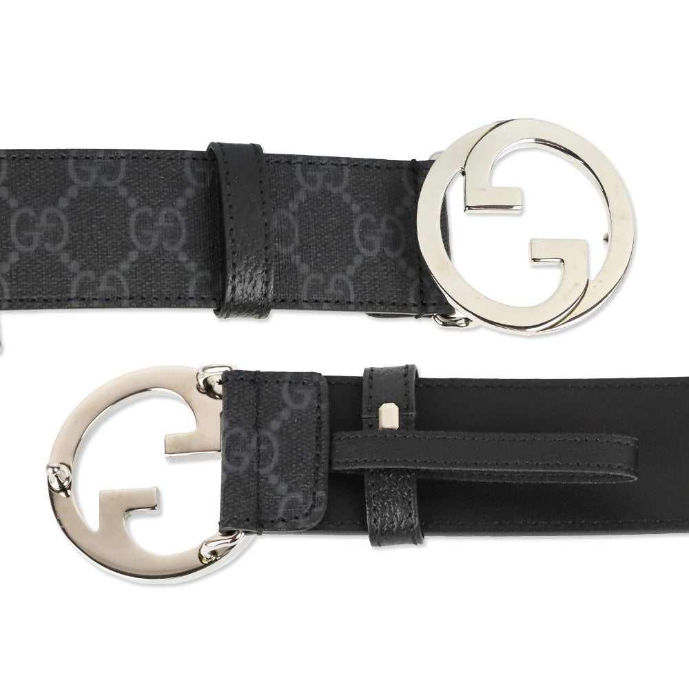 Gucci Black GG Supreme Canvas Belt with Silver Interlocking G Buckle