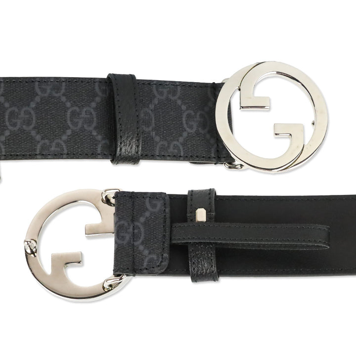 Gucci Black GG Supreme Canvas Belt with Silver Interlocking G Buckle