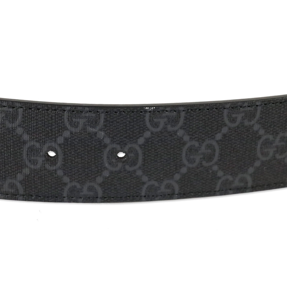 Gucci Black GG Supreme Canvas Belt with Silver Interlocking G Buckle