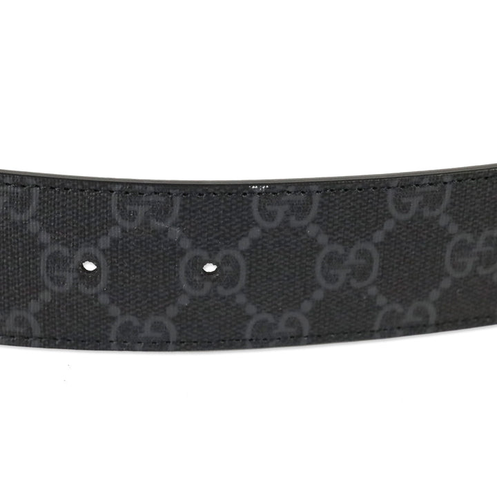 Gucci Black GG Supreme Canvas Belt with Silver Interlocking G Buckle
