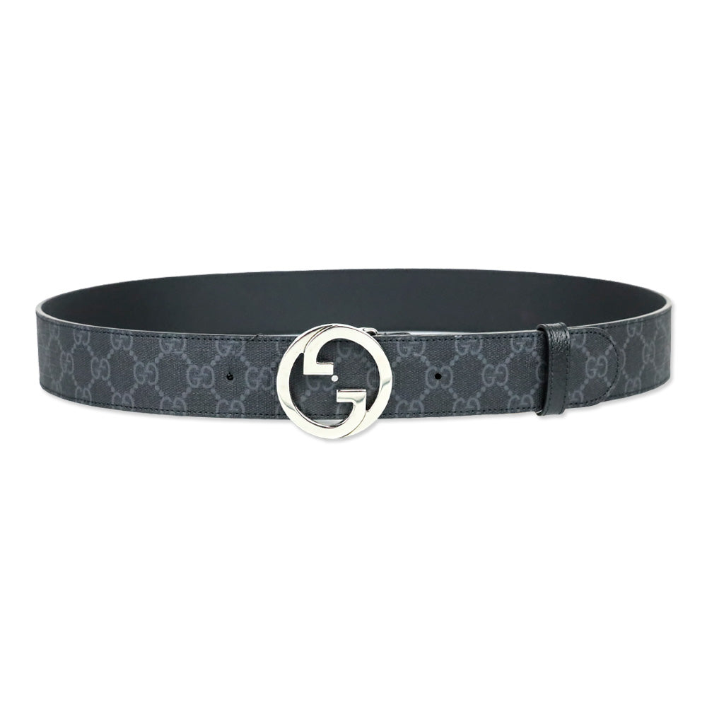 Gucci Black GG Supreme Canvas Belt with Silver Interlocking G Buckle