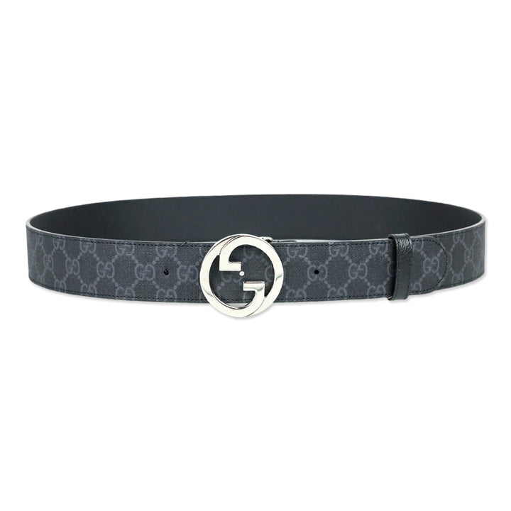 Gucci Black GG Supreme Canvas Belt with Silver Interlocking G Buckle