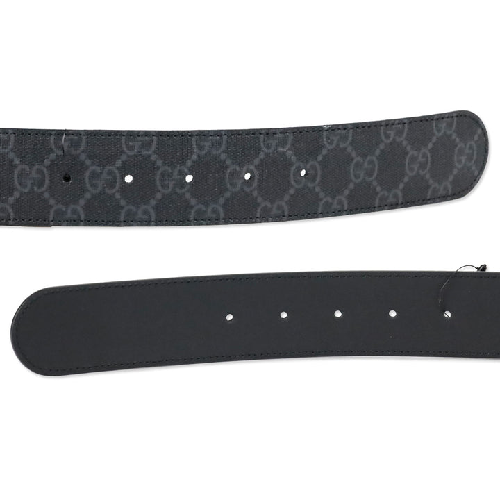Gucci Black GG Supreme Canvas Belt with Silver Interlocking G Buckle