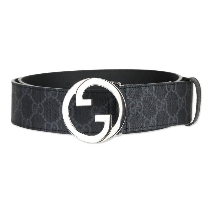 Gucci Black GG Supreme Canvas Belt with Silver Interlocking G Buckle