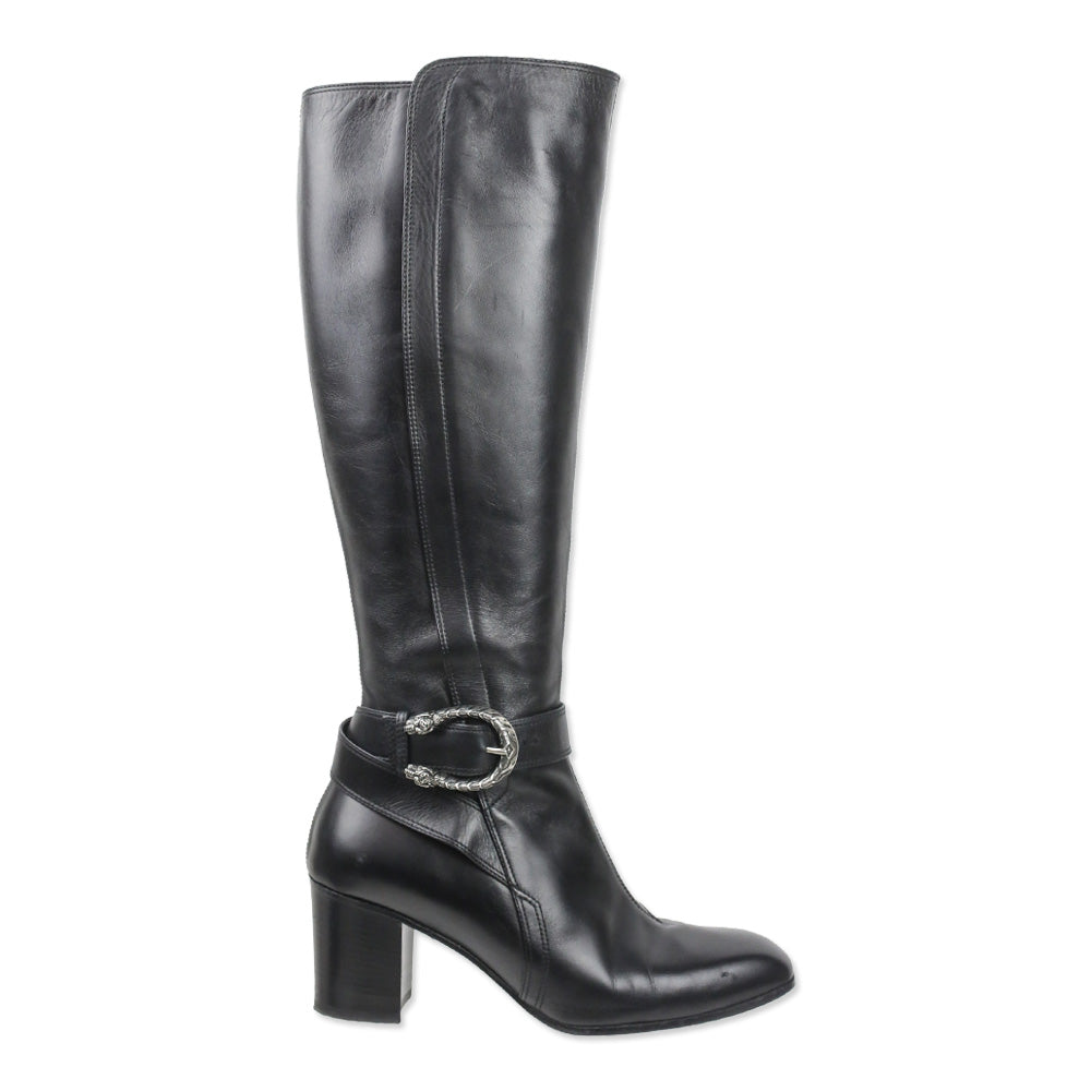 Gucci Black Leather Dionysus Buckle Elizabeth Boot