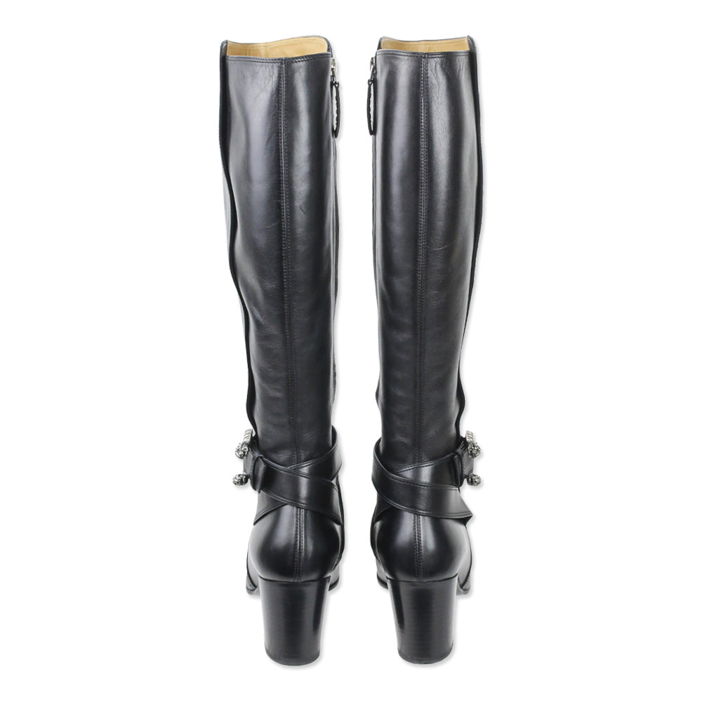 Gucci Black Leather Dionysus Buckle Elizabeth Boot
