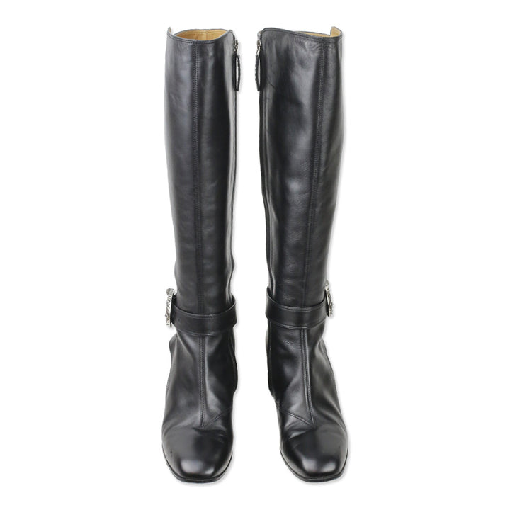 Gucci Black Leather Dionysus Buckle Elizabeth Boot