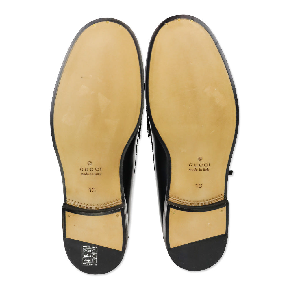 Gucci Black Leather Silver Horsebit Moc Toe Loafers