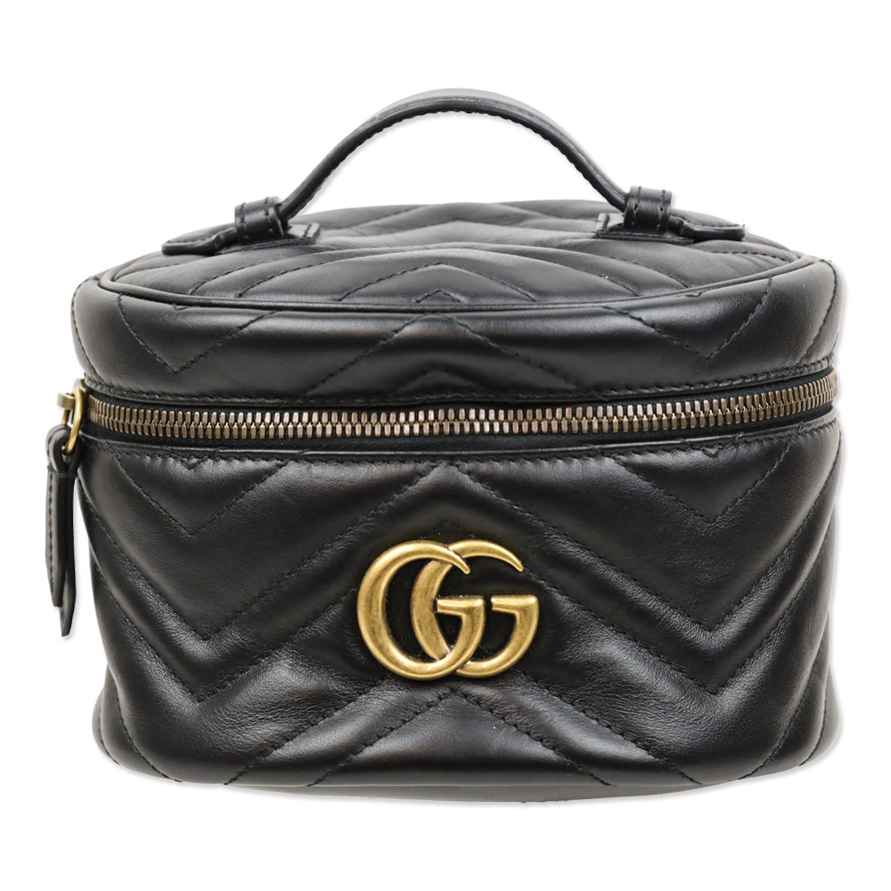 Gucci Black Matelassé Leather Mini GG Marmont Vanity 