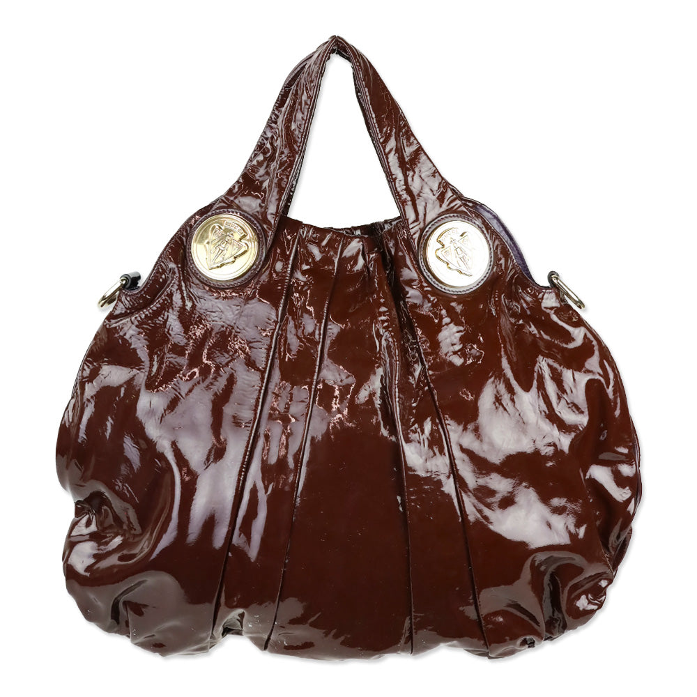 Gucci Burgundy Patent Leather Hysteria Large Hobo Bag