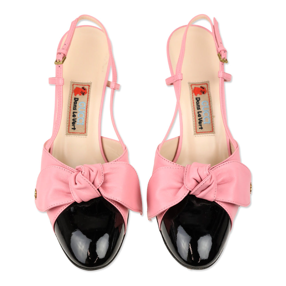 Gucci Butterfly Pink/Black Vernice Leather Bow-embellished Slingback Pumps