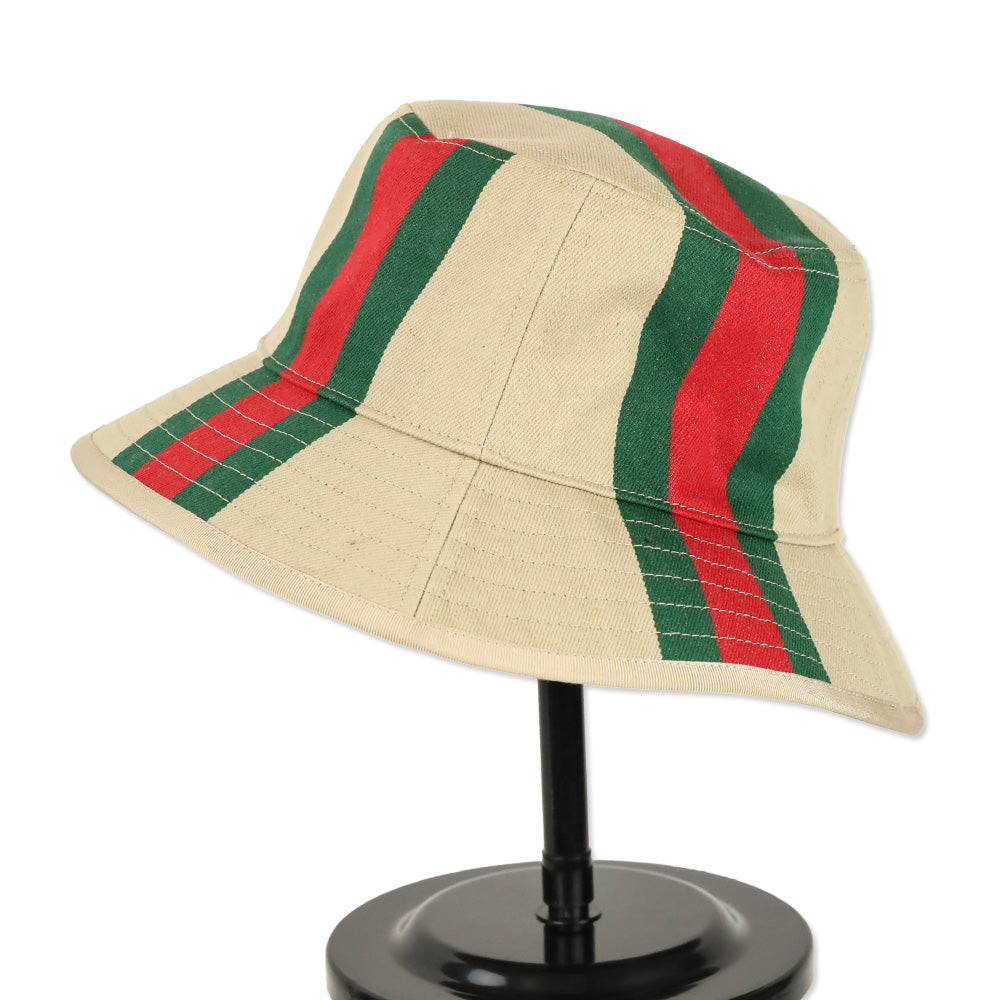 Gucci Camel Canvas Bucket Hat with Web Stripes
