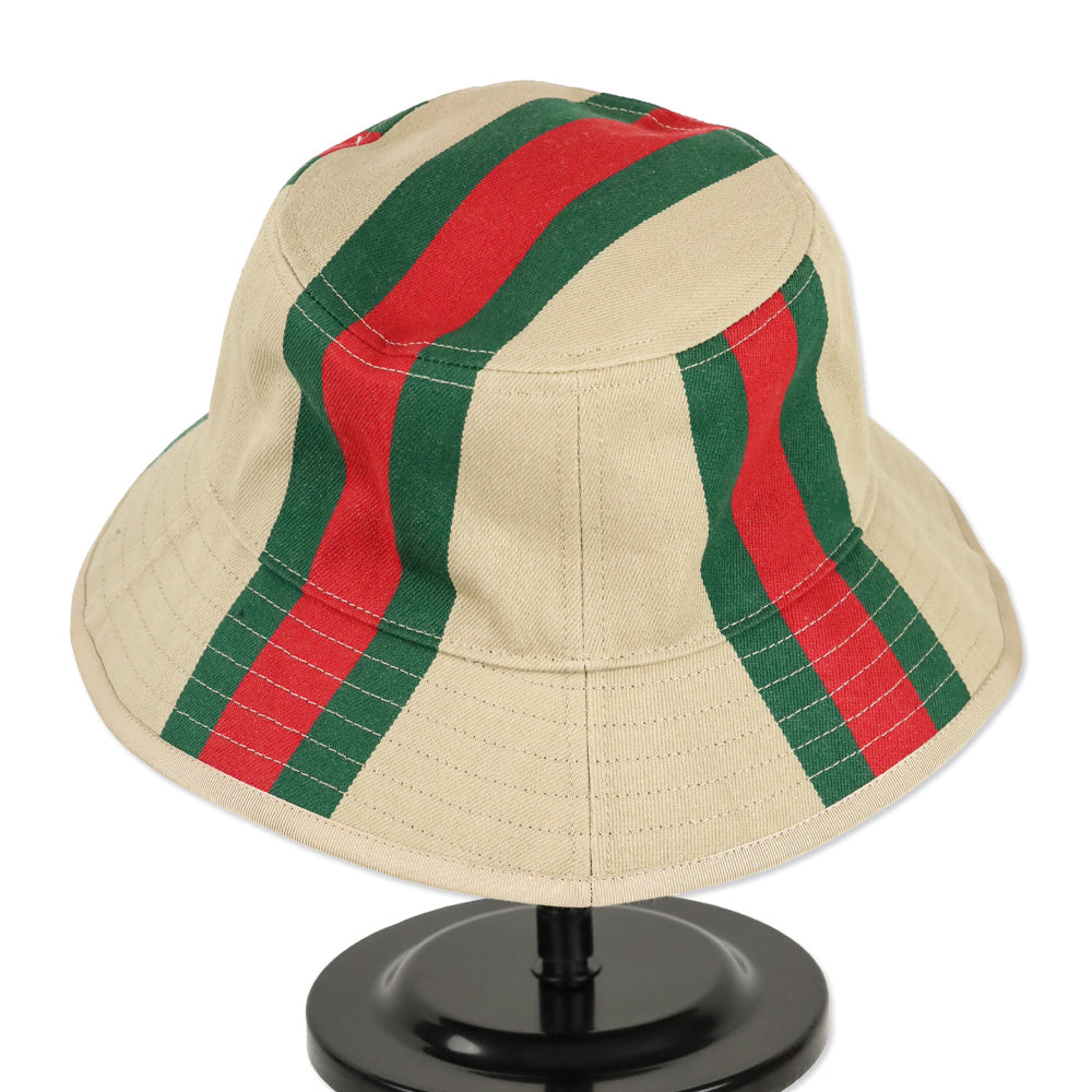 Gucci Camel Canvas Bucket Hat with Web Stripes