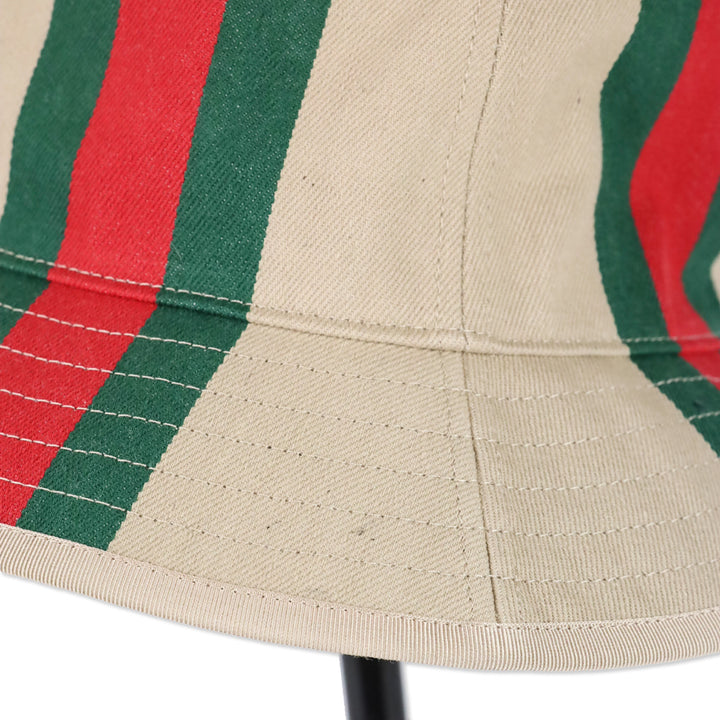 Gucci Camel Canvas Bucket Hat with Web Stripes