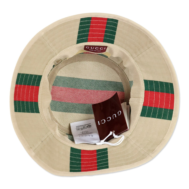 Gucci Camel Canvas Bucket Hat with Web Stripes