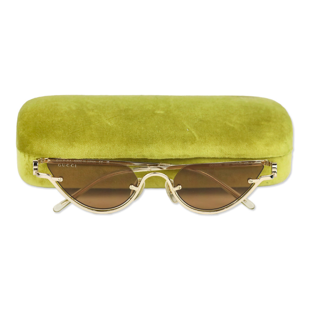 Gucci GG1603S Gold Metal Half-Rimmed Cat-Eye Sunglasses