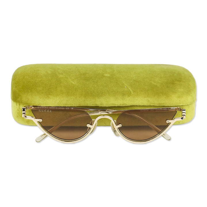 Gucci GG1603S Gold Metal Half-Rimmed Cat-Eye Sunglasses