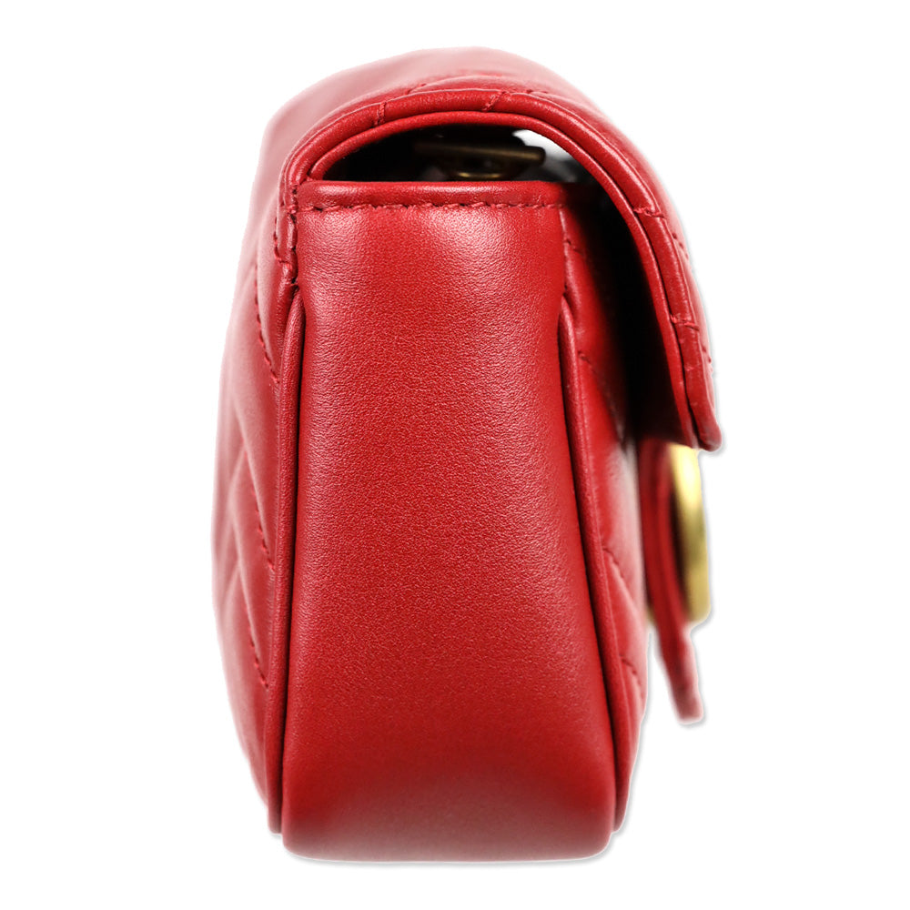 Gucci Hibiscus Red Chevron Leather GG Marmont Matelassé Apollo Trap Supermini Bag