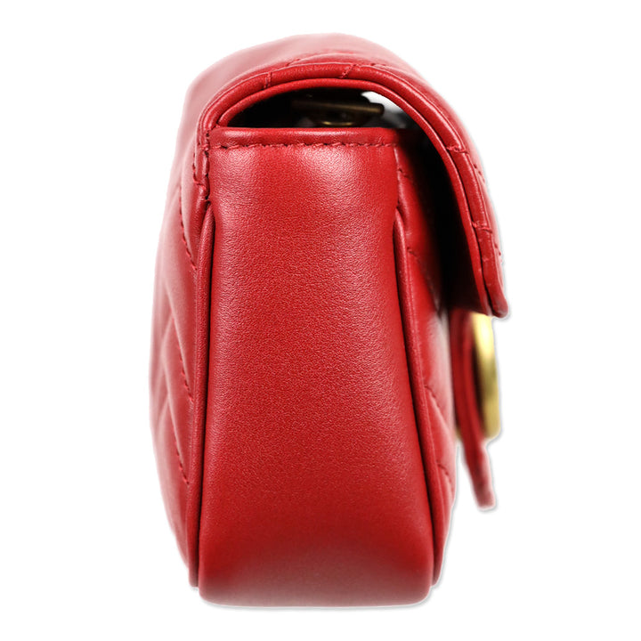 Gucci Hibiscus Red Chevron Leather GG Marmont Matelassé Apollo Trap Supermini Bag