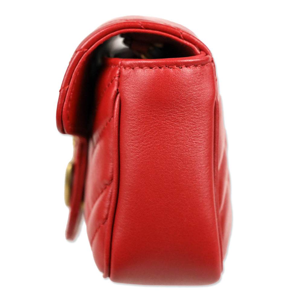 Gucci Hibiscus Red Chevron Leather GG Marmont Matelassé Apollo Trap Supermini Bag