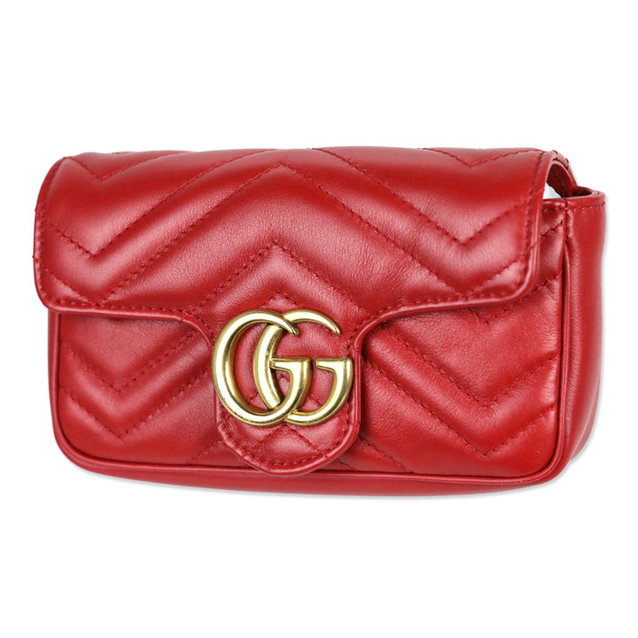 Gucci Hibiscus Red Chevron Leather GG Marmont Matelassé Apollo Trap Supermini Bag