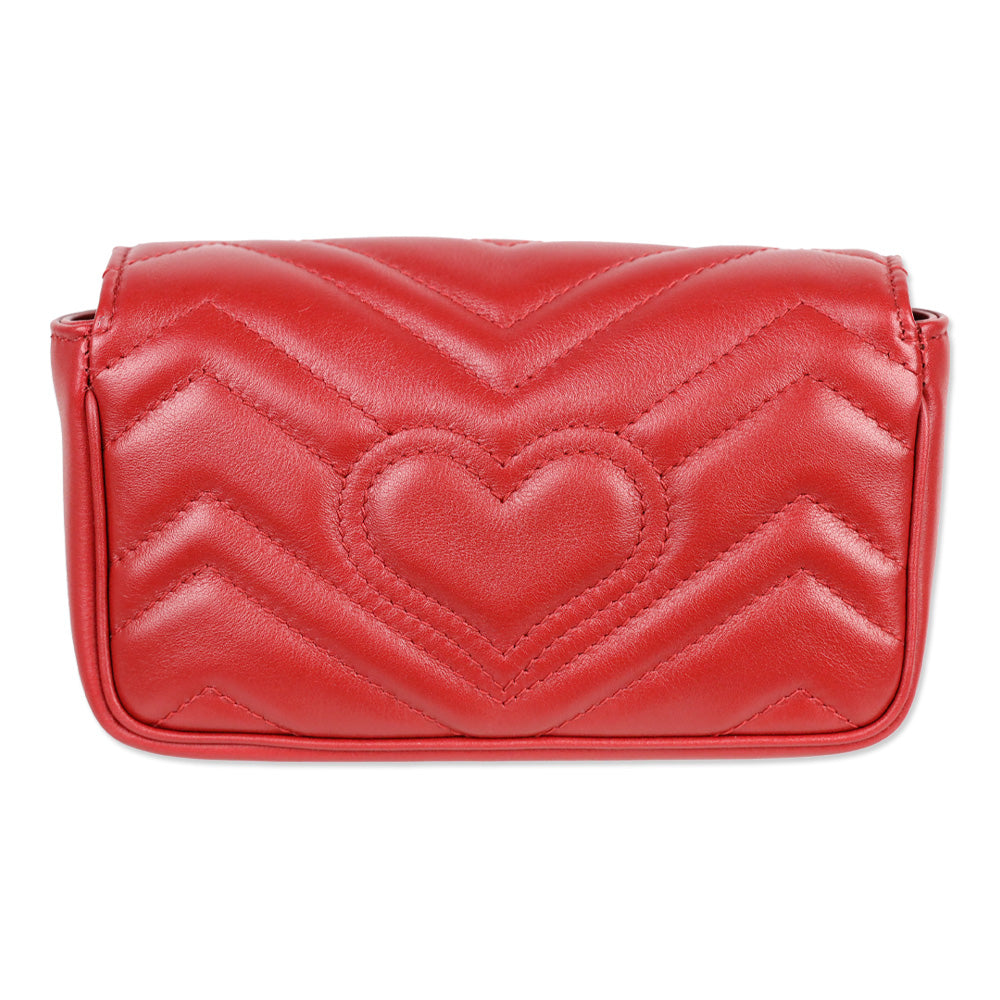 Gucci Hibiscus Red Chevron Leather GG Marmont Matelassé Apollo Trap Supermini Bag