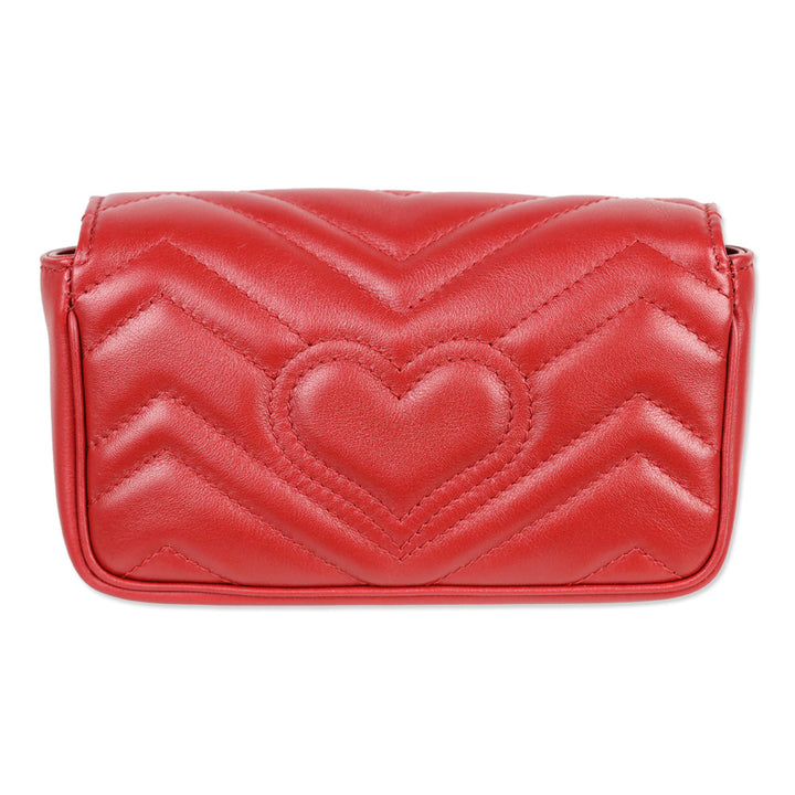 Gucci Hibiscus Red Chevron Leather GG Marmont Matelassé Apollo Trap Supermini Bag