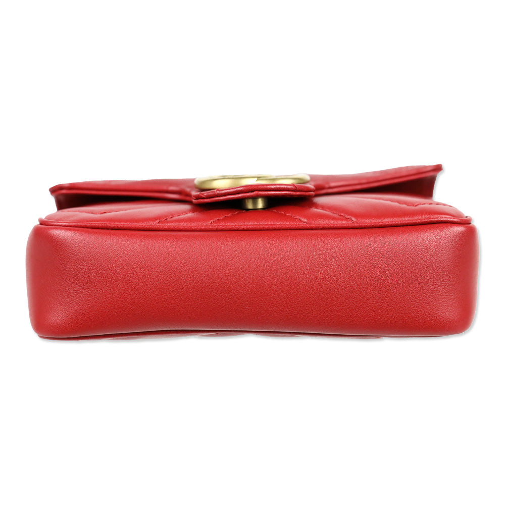 Gucci Hibiscus Red Chevron Leather GG Marmont Matelassé Apollo Trap Supermini Bag