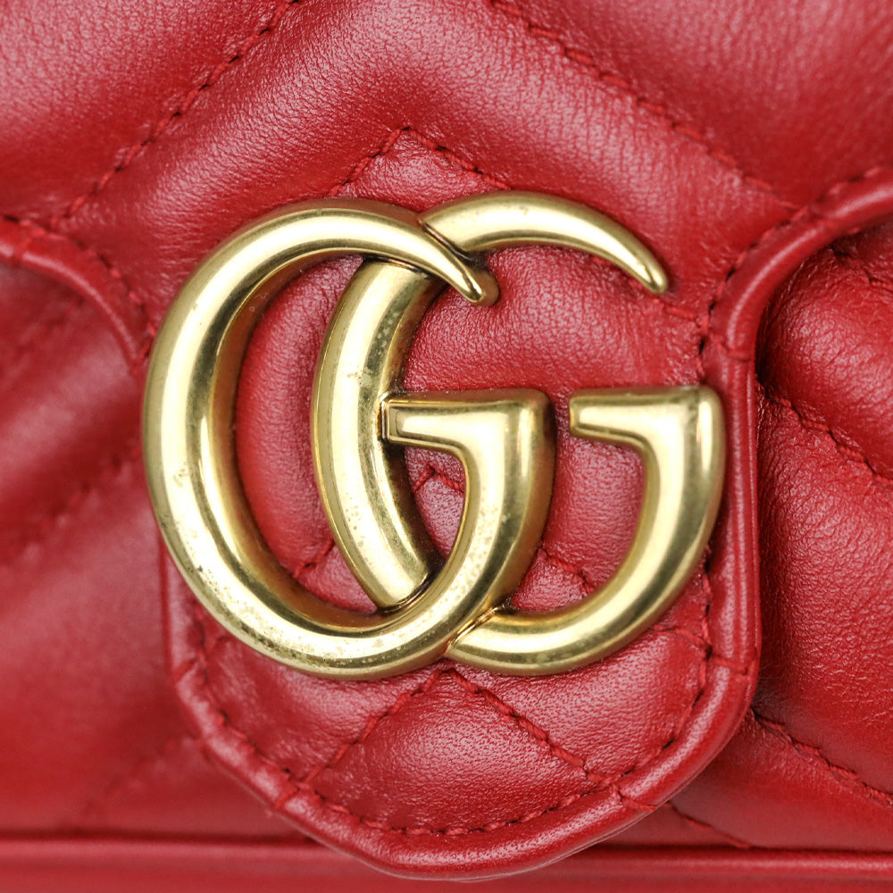 Gucci Hibiscus Red Chevron Leather GG Marmont Matelassé Apollo Trap Supermini Bag
