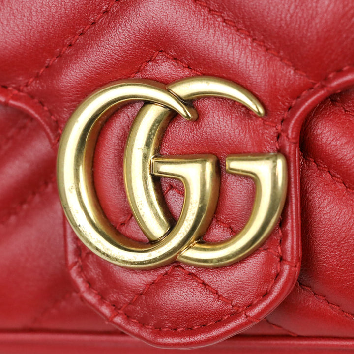 Gucci Hibiscus Red Chevron Leather GG Marmont Matelassé Apollo Trap Supermini Bag