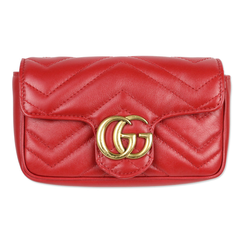 Gucci Hibiscus Red Chevron Leather GG Marmont Matelassé Apollo