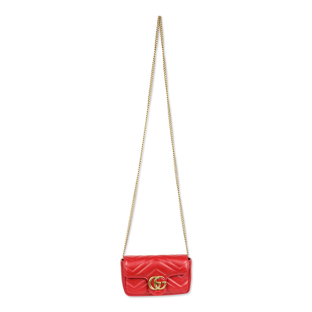 Gucci Hibiscus Red Chevron Leather GG Marmont Matelassé Apollo Trap Supermini Bag