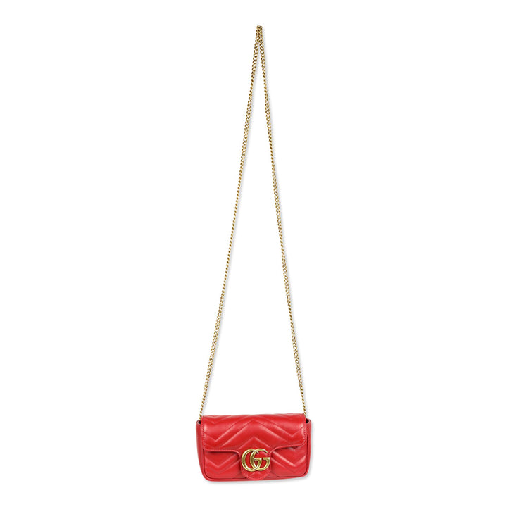 Gucci Hibiscus Red Chevron Leather GG Marmont Matelassé Apollo Trap Supermini Bag