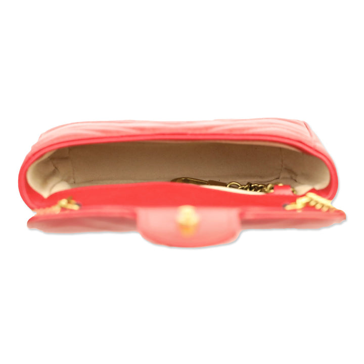 Gucci Hibiscus Red Chevron Leather GG Marmont Matelassé Apollo Trap Supermini Bag