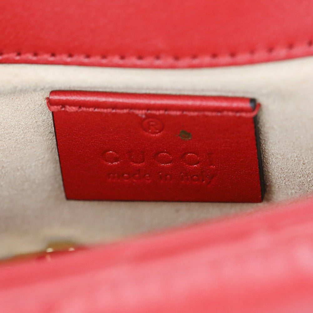 Gucci Hibiscus Red Chevron Leather GG Marmont Matelassé Apollo Trap Supermini Bag
