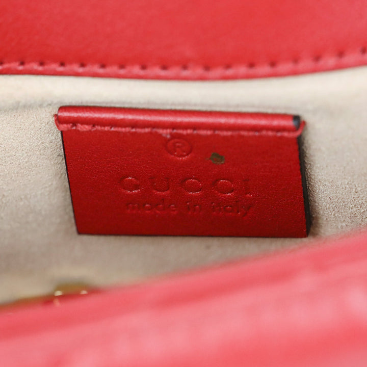 Gucci Hibiscus Red Chevron Leather GG Marmont Matelassé Apollo Trap Supermini Bag