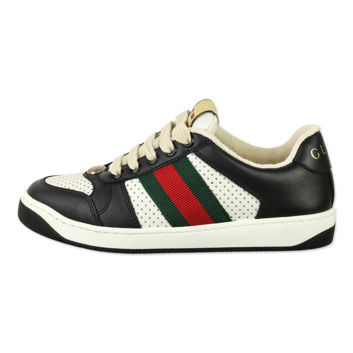 Gucci Micro Soft Black/White Leather Web Stripe Screener Sneakers