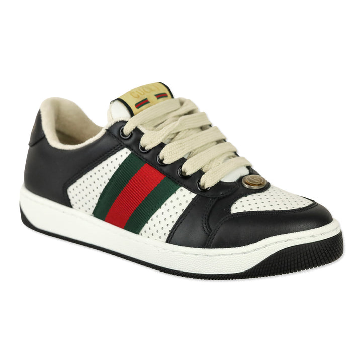 Gucci Micro Soft Black/White Leather Web Stripe Screener Sneakers