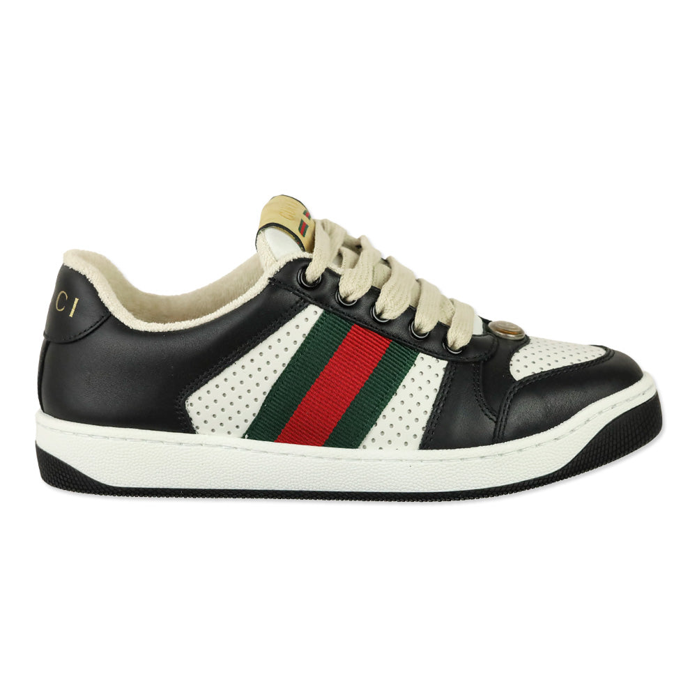 Gucci Micro Soft Black/White Leather Web Stripe Screener Sneakers